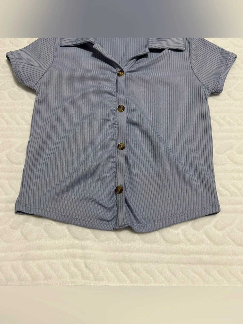 💗 Beautees - Girls Blue Short-Sleeve Button Front Top with Plaid Skirt‎